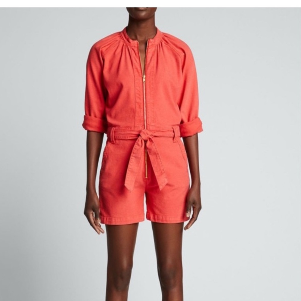 Mother Denim  The Gatherer Short Romper Zip Font Bittersweet XS NWT